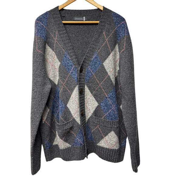 Fisherman Out of Ireland Mens Cardigan Sweater Size Large V-Neck Argyle Wool - Picture 1 of 5